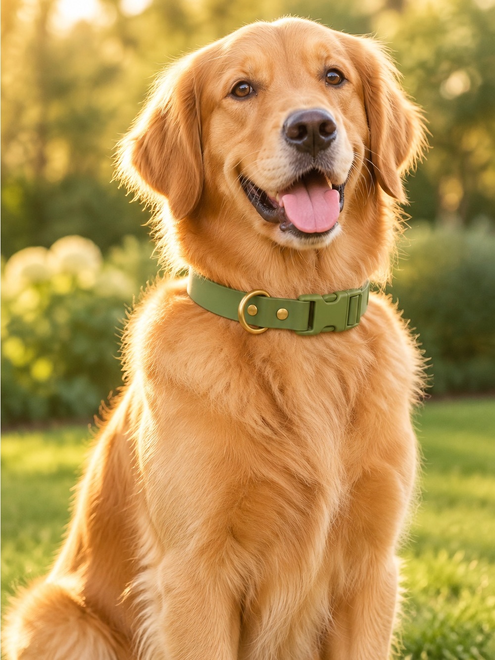 Olive Green Dog Collar with Gold Hardware
